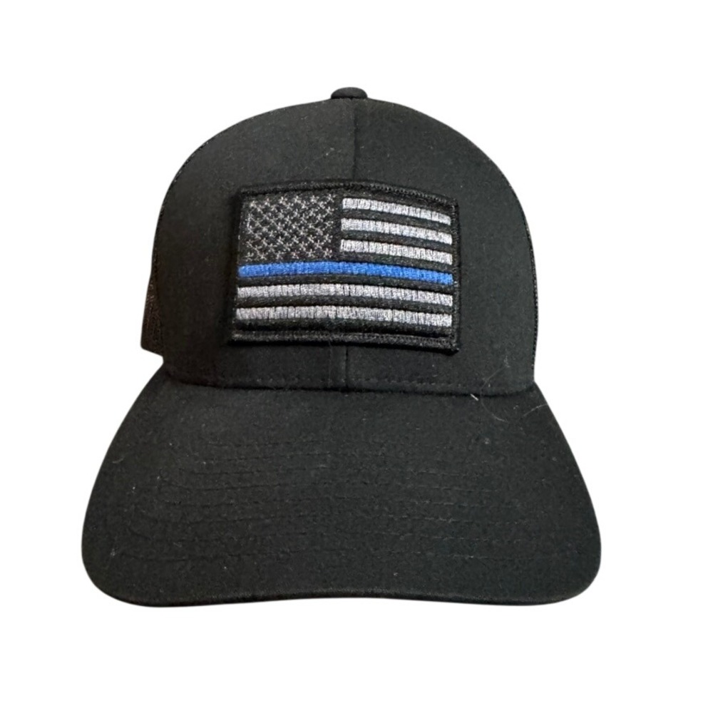 Haka Pro Model 104C Thin Blue Line American Flag Black Trucker Hat Snapback